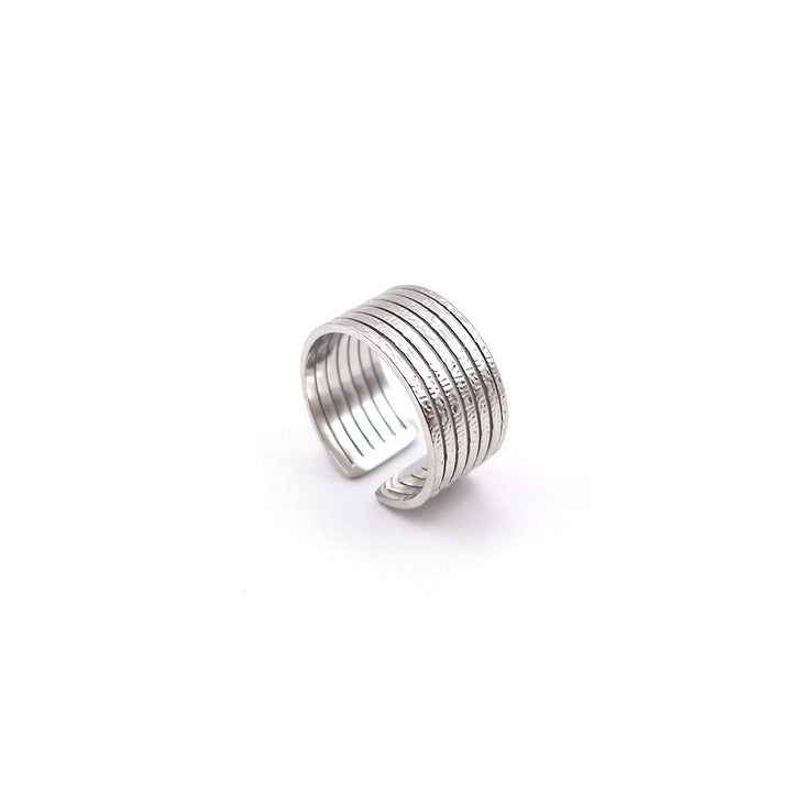 Bague large femme argentée multi rangs effet martelé – acier inoxydable