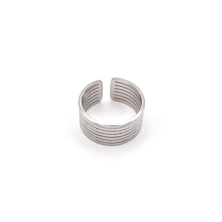 Bague large femme argentée multi rangs effet martelé – acier inoxydable