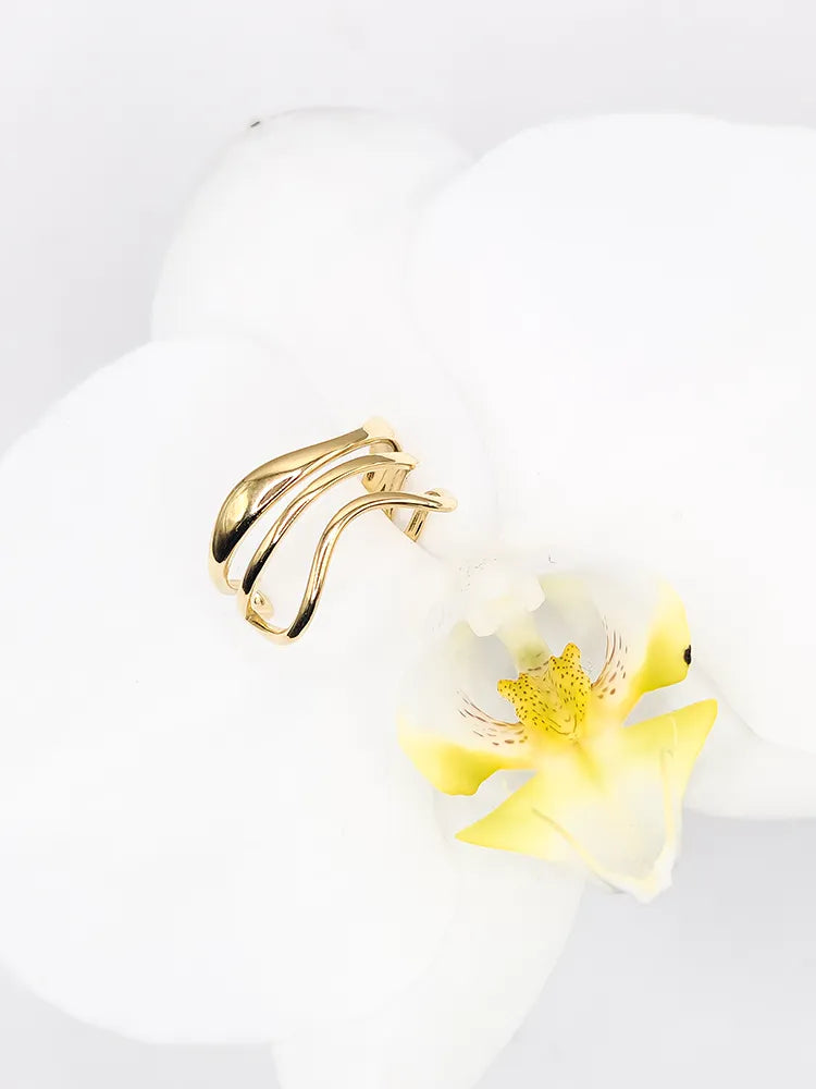 Bague dorée triple anneau ondulé en acier inoxydable