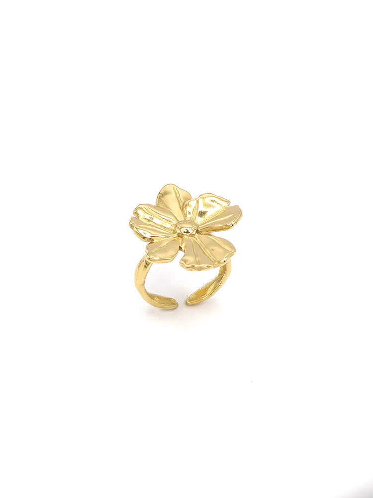 Bague fleur dorée en acier inoxydable