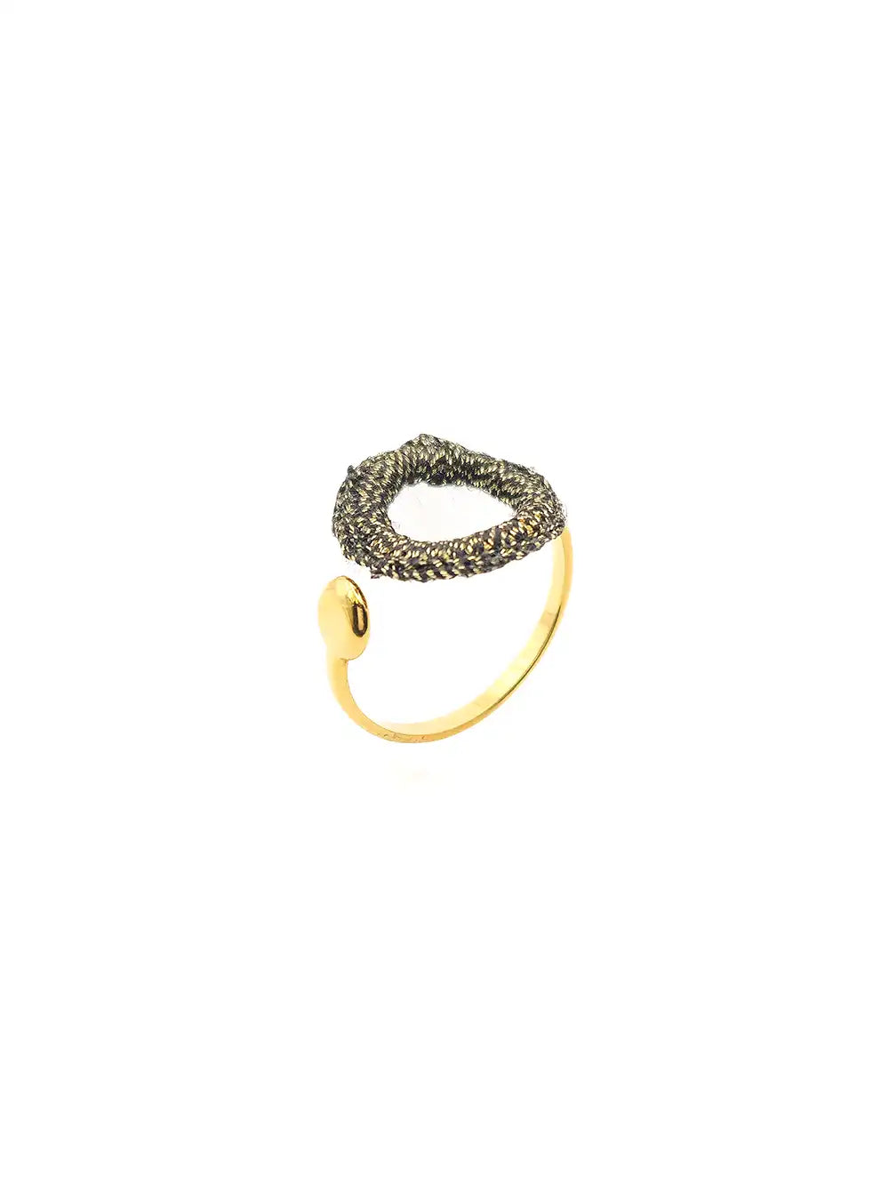 Bague fait main tissage bronze dans anneau doré