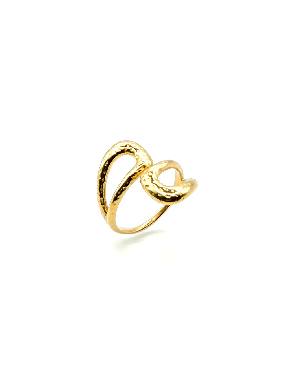 Bague femme dorée en acier inoxydable large avec 2 formes ajourées et ouvertes