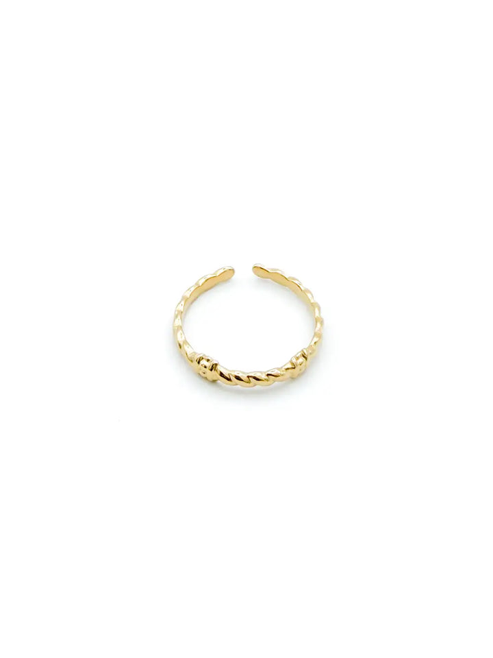 Bague dorée femme anneau fin torsadé avec détails nœuds