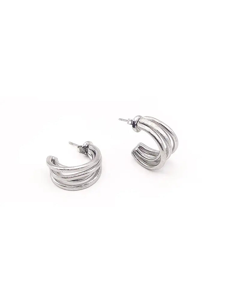 Boucles d’oreilles argentées acier inoxydable finition brossé