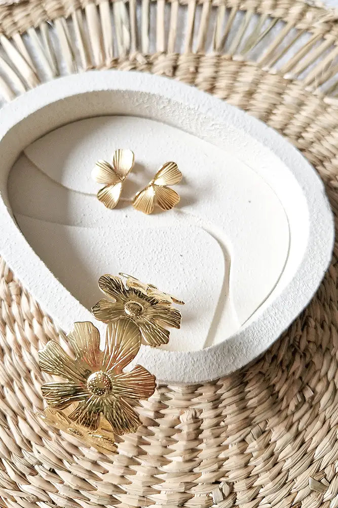 Bracelet manchette doré femme fleurs découpées acier inoxydable