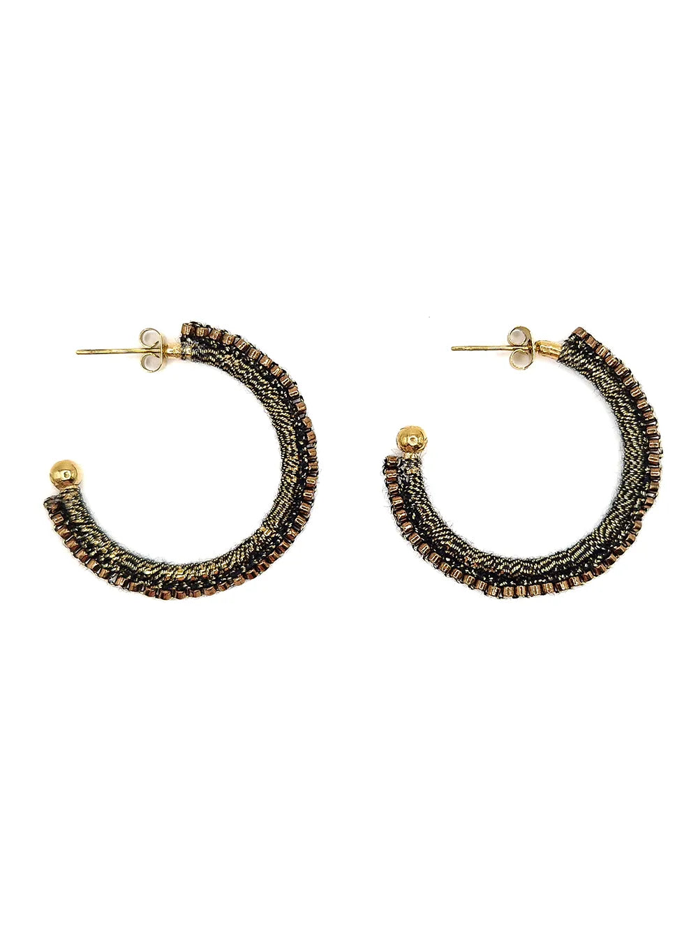 Boucles d’oreilles artisanales bronze tissage perlé