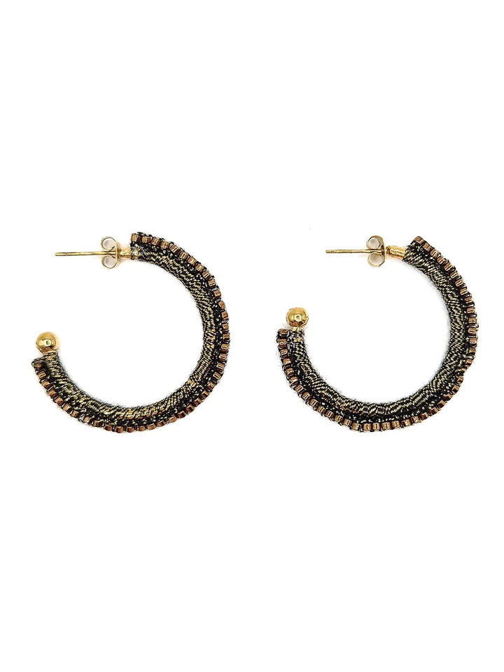 Boucles d’oreilles artisanales bronze tissage perlé