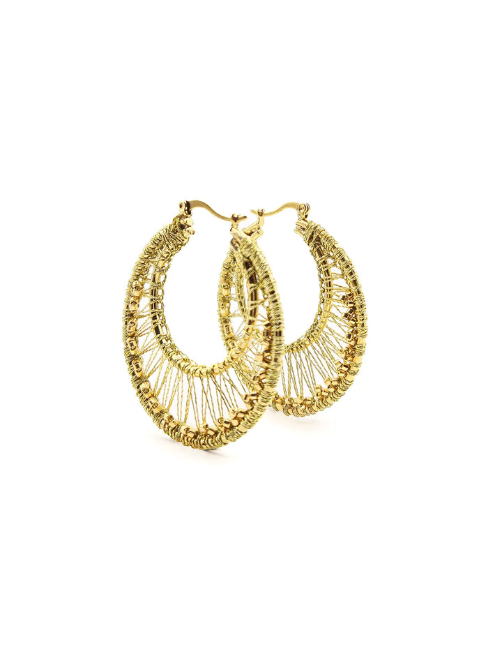 Bijou artisanal créoles dorées tissage métallisé