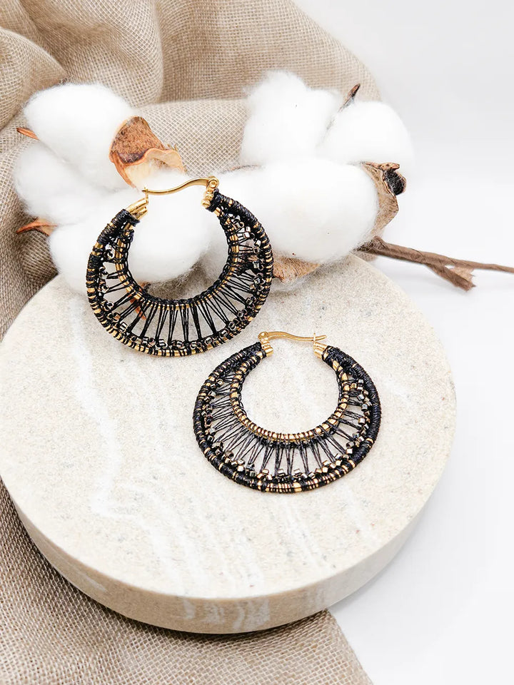 Bijou artisanal créoles dorées perles noires