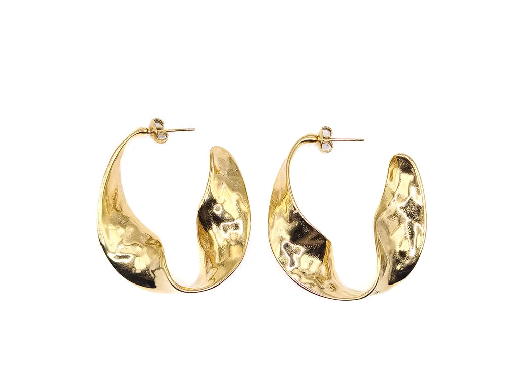 Boucles créoles ondulées en acier inoxydable doré