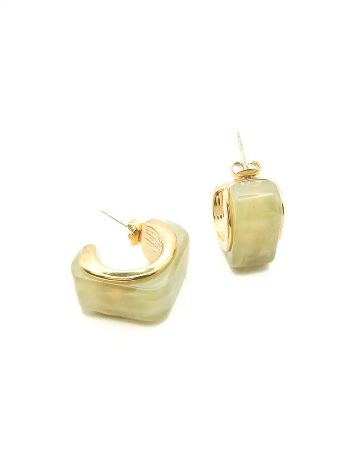 Boucles d’oreilles créoles carrées vert marbré