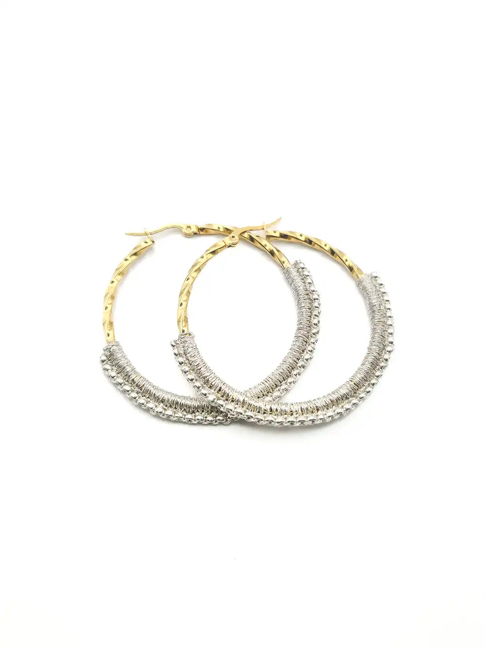 Boucles d'oreilles créoles acier inoxydable et tissage perles