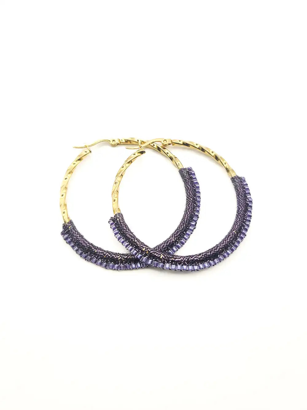 Bijoux femme fantaisie fait main créoles dorées et violet