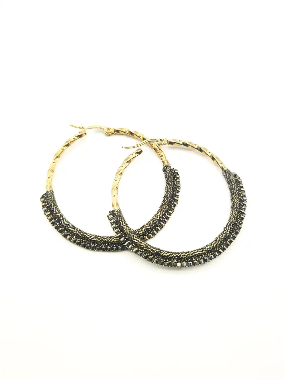 Bijoux femme créoles et tissage perles bronze