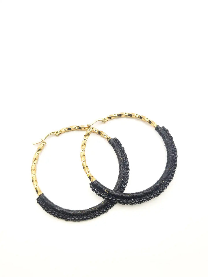 bijoux femme fait main Créoles dorées et noires