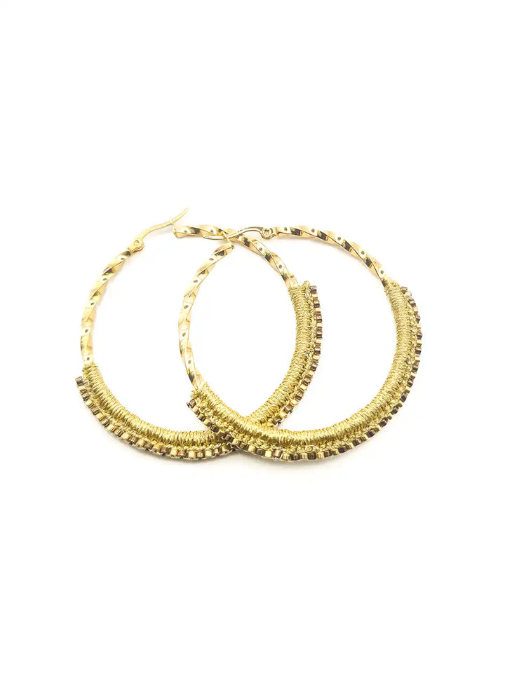 grandes créoles tissage perles doré fait main