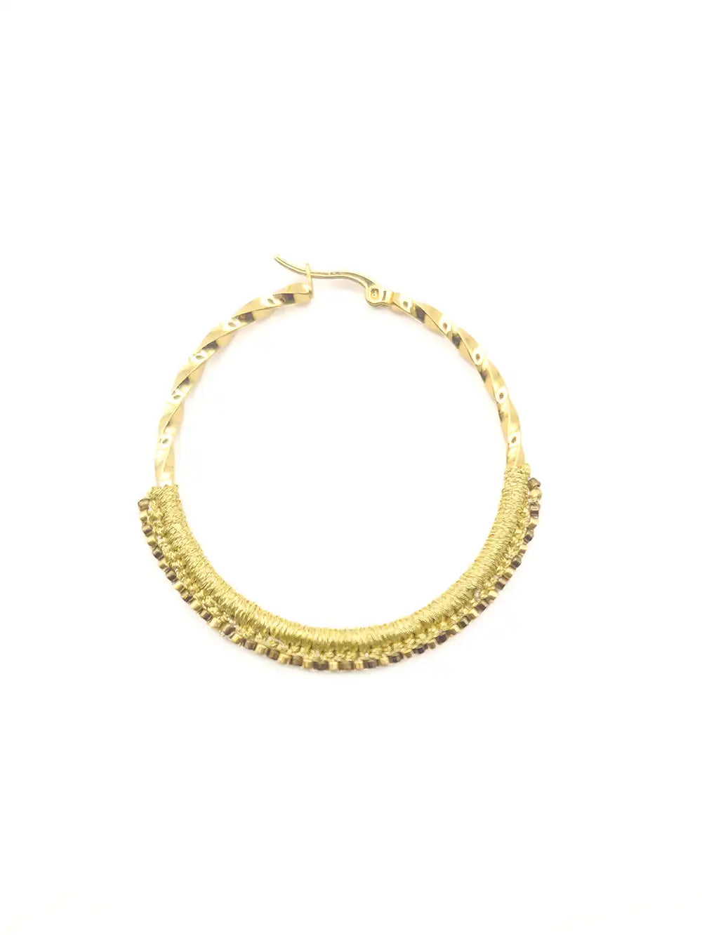 Boucles d'oreilles femme grandes créoles torsadés et tissage perles