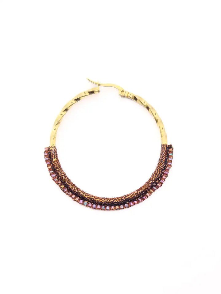 bijoux femme fantaisie créoles doré et lie-de-vin