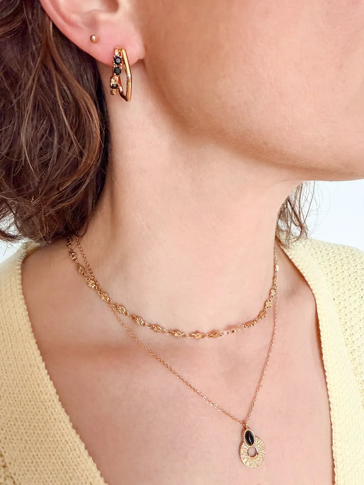 bijoux femme en acier inoxydable de qualité de couleur doré avec pierres noires