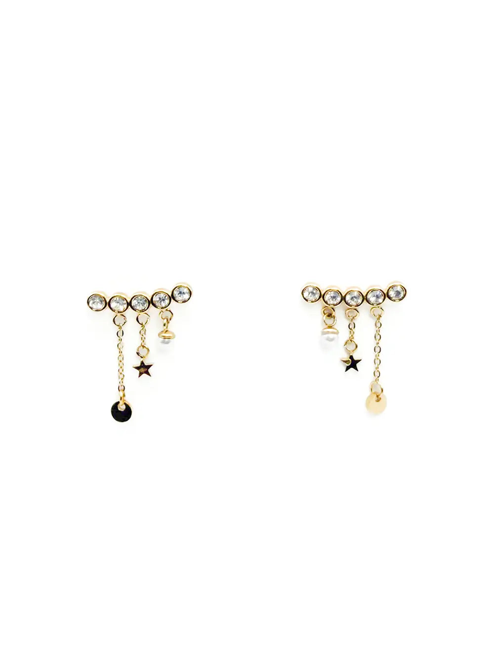 Boucles d’oreilles strass et pampilles en acier inoxydable doré