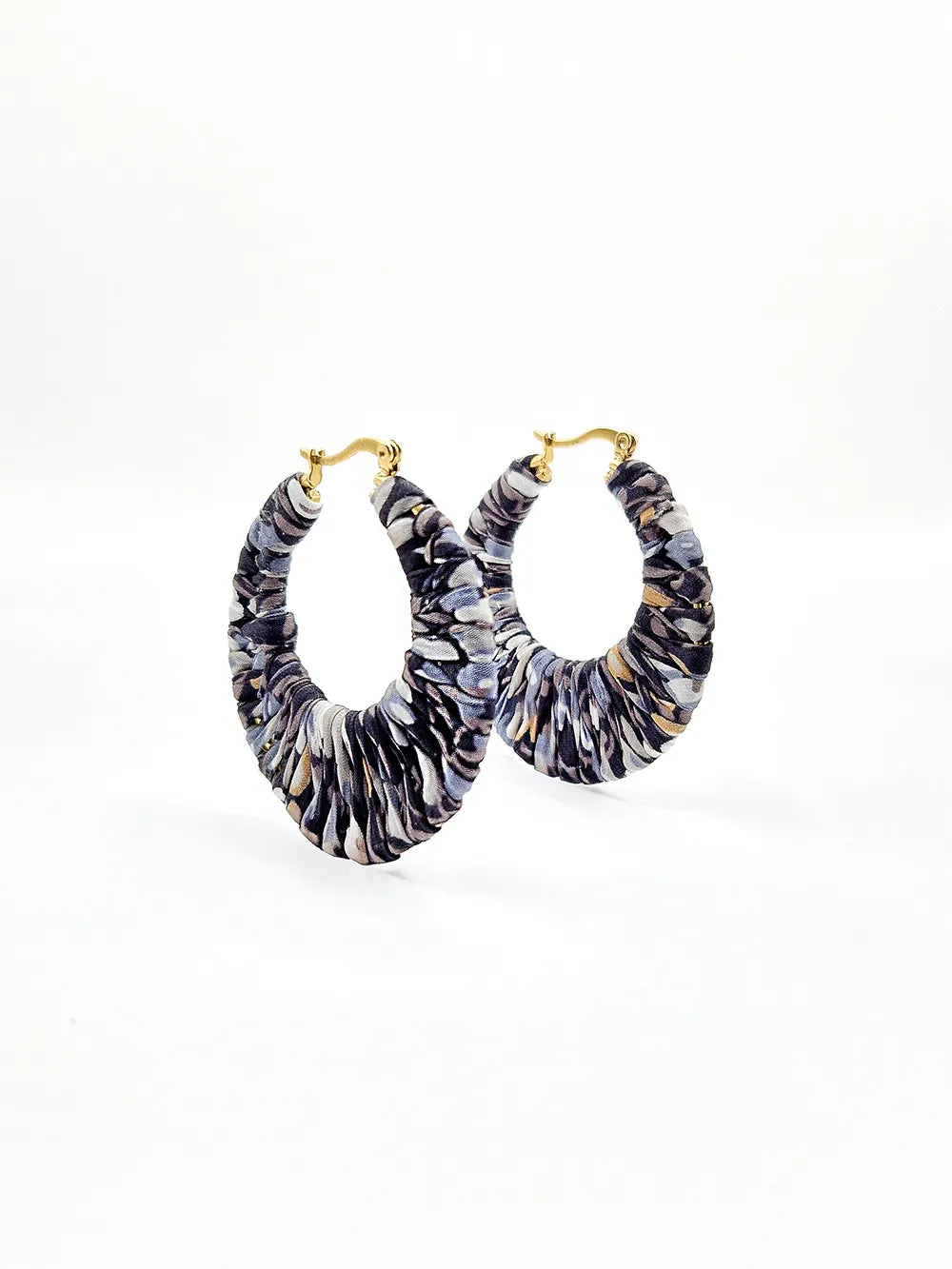 Créoles dorées tissage ruban Liberty gris foncé