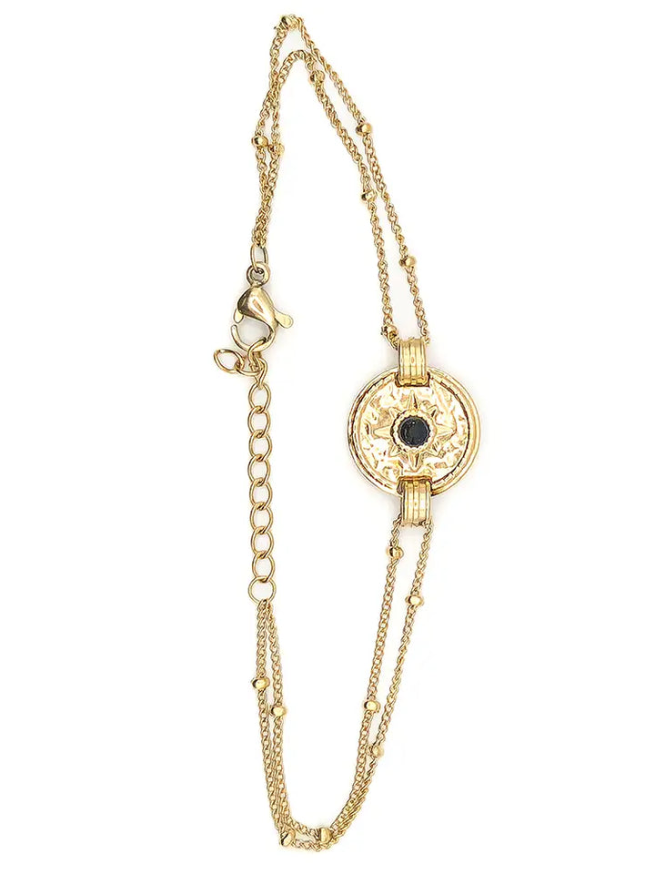 Bracelet doré double chaîne médaillon étoile et zircon noir