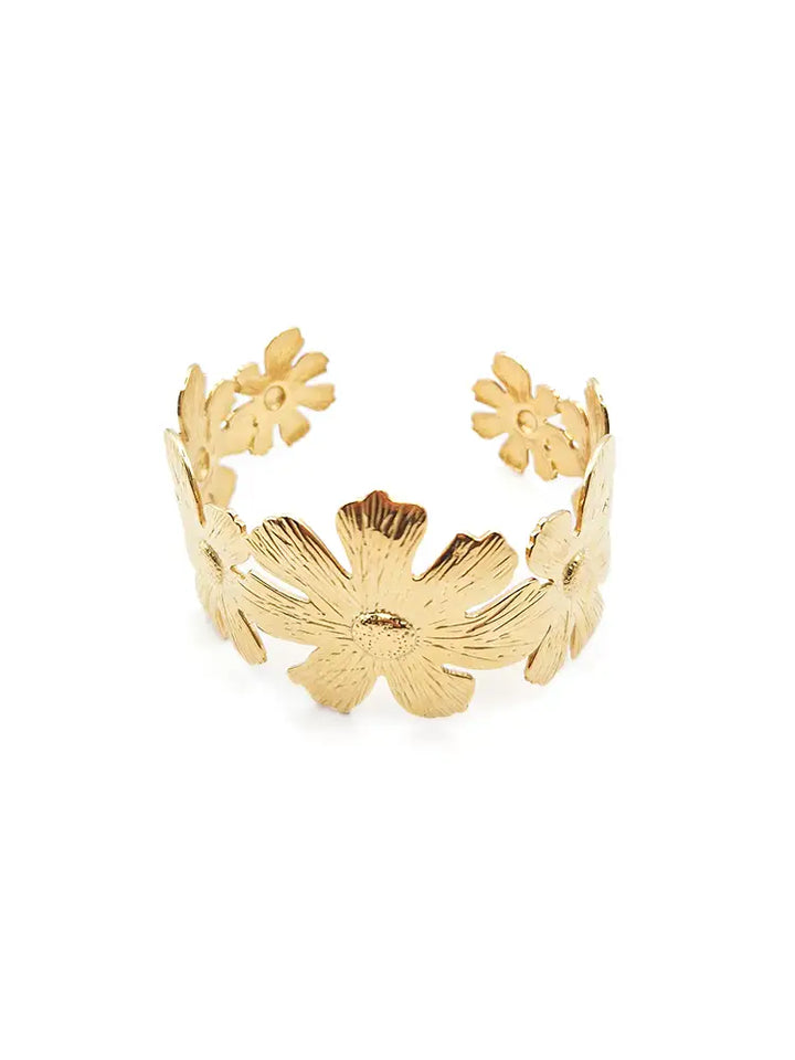 Bracelet manchette doré ajustable motif floral
