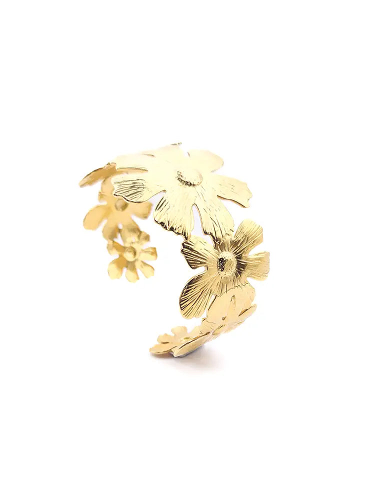 Bijou doré fleuri manchette large Viva Yuza