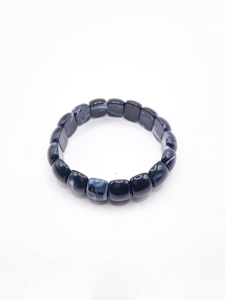 Bracelet fantaisie perles marbrées gris foncé