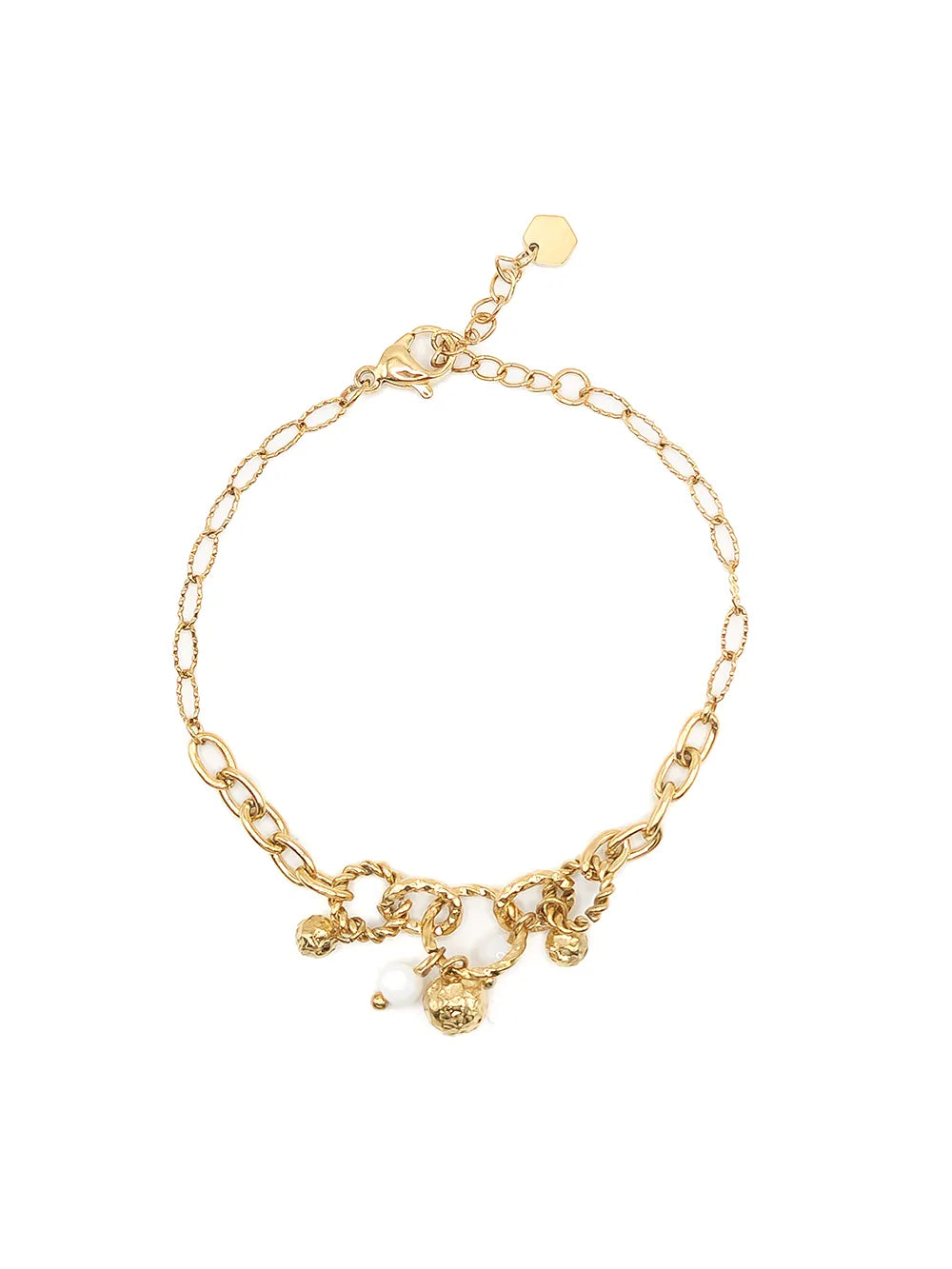 Bracelet doré élégant avec perles blanches en acier inoxydable