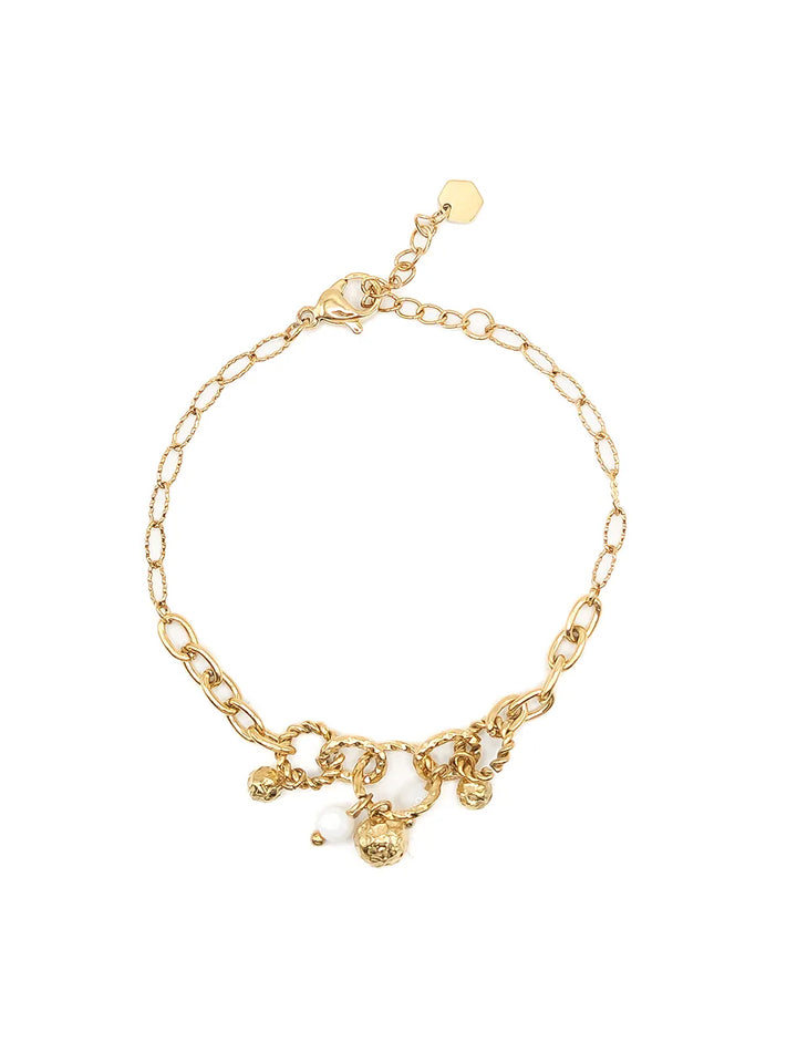 Bracelet doré élégant avec perles blanches en acier inoxydable
