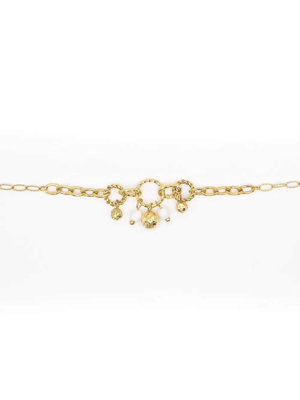 Bracelet fantaisie doré perles et pampilles martelées de qualité