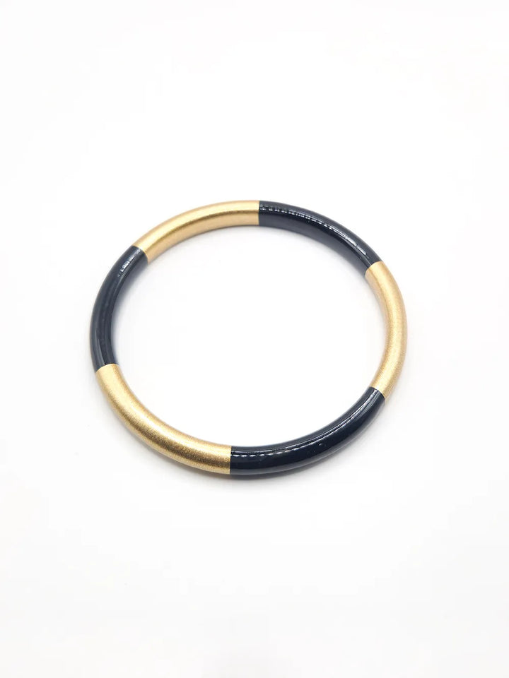 Bracelet jonc en résine noir et doré
