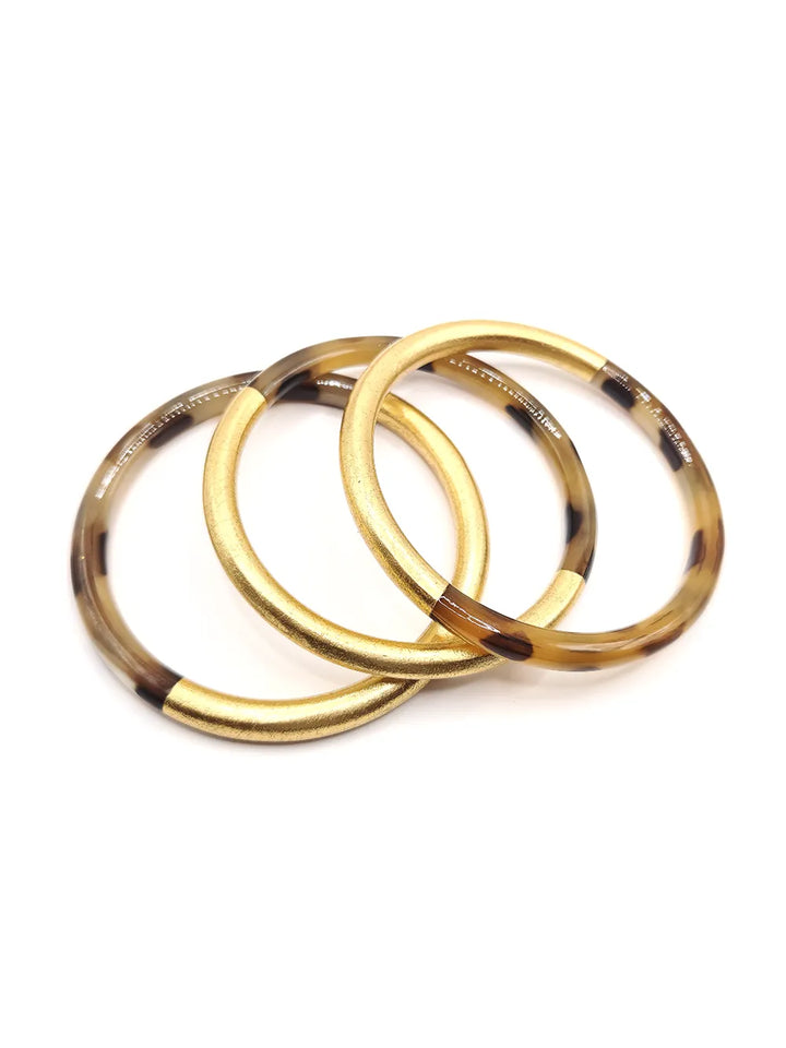 Bracelet jonc corne naturelle motif léopard et doré