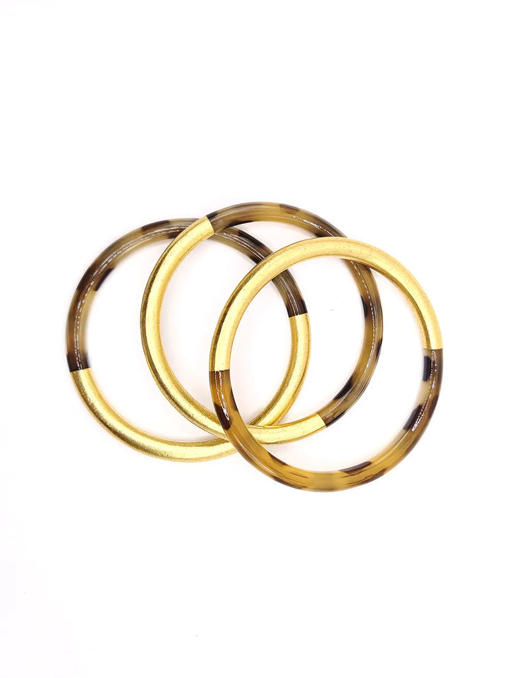 Bracelet jonc corne véritable léopard doré