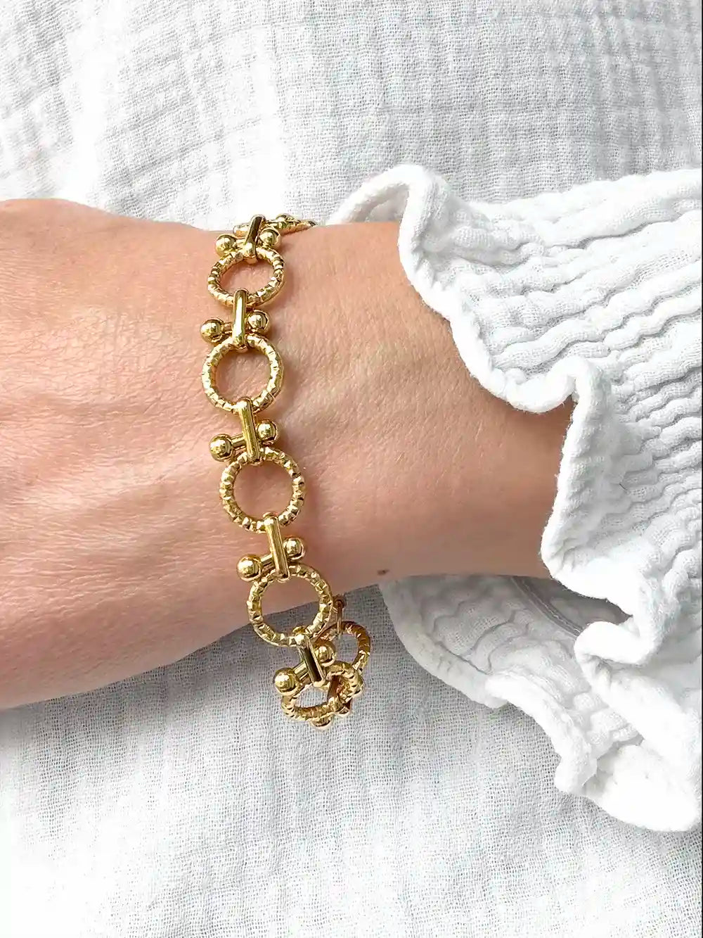 bracelet femme grosses mailles martelées en acier inoxydable de qualité de couleur or