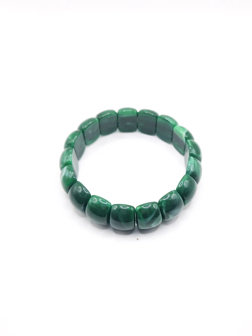 Bracelet grosses perles en résine vert marbré