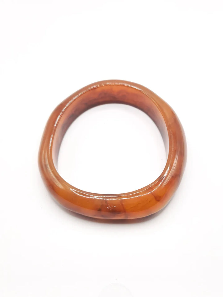 Bracelet jonc large en résine marron ocre marbré