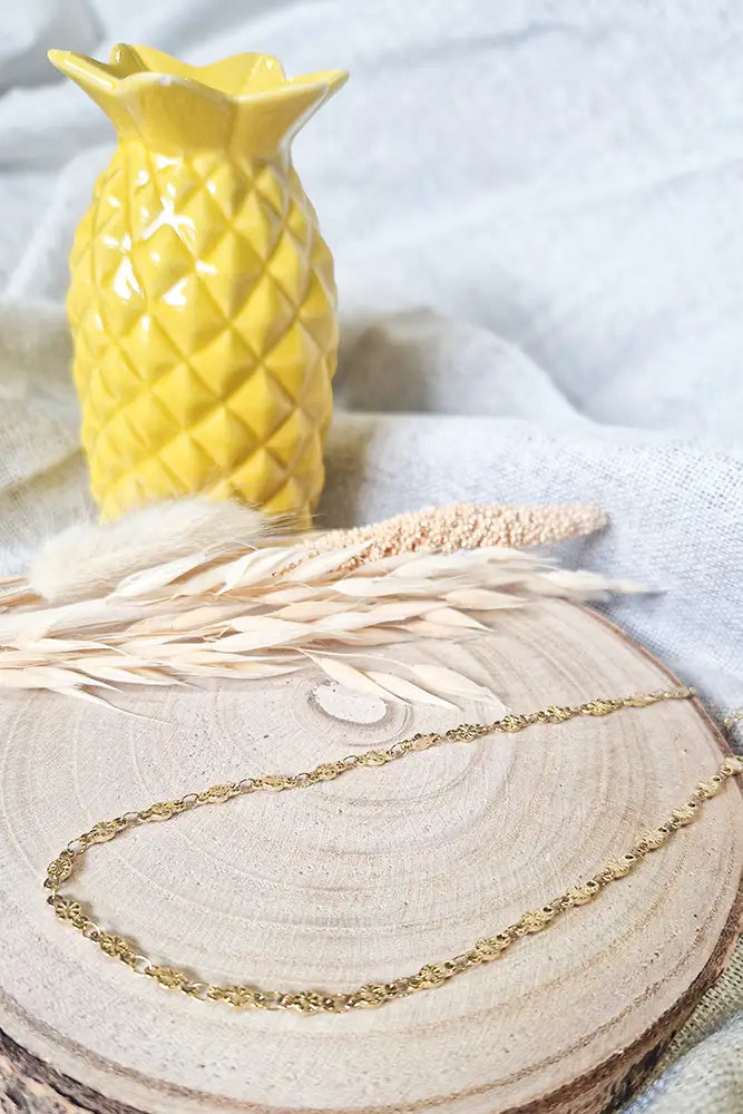 Collier doré femme maillons ronds gravés étoile acier inoxydable