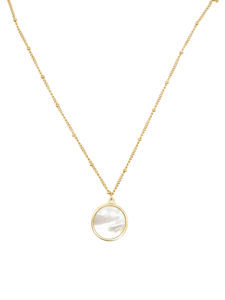 Collier doré chaîne perlée avec pendentif œil et nacre