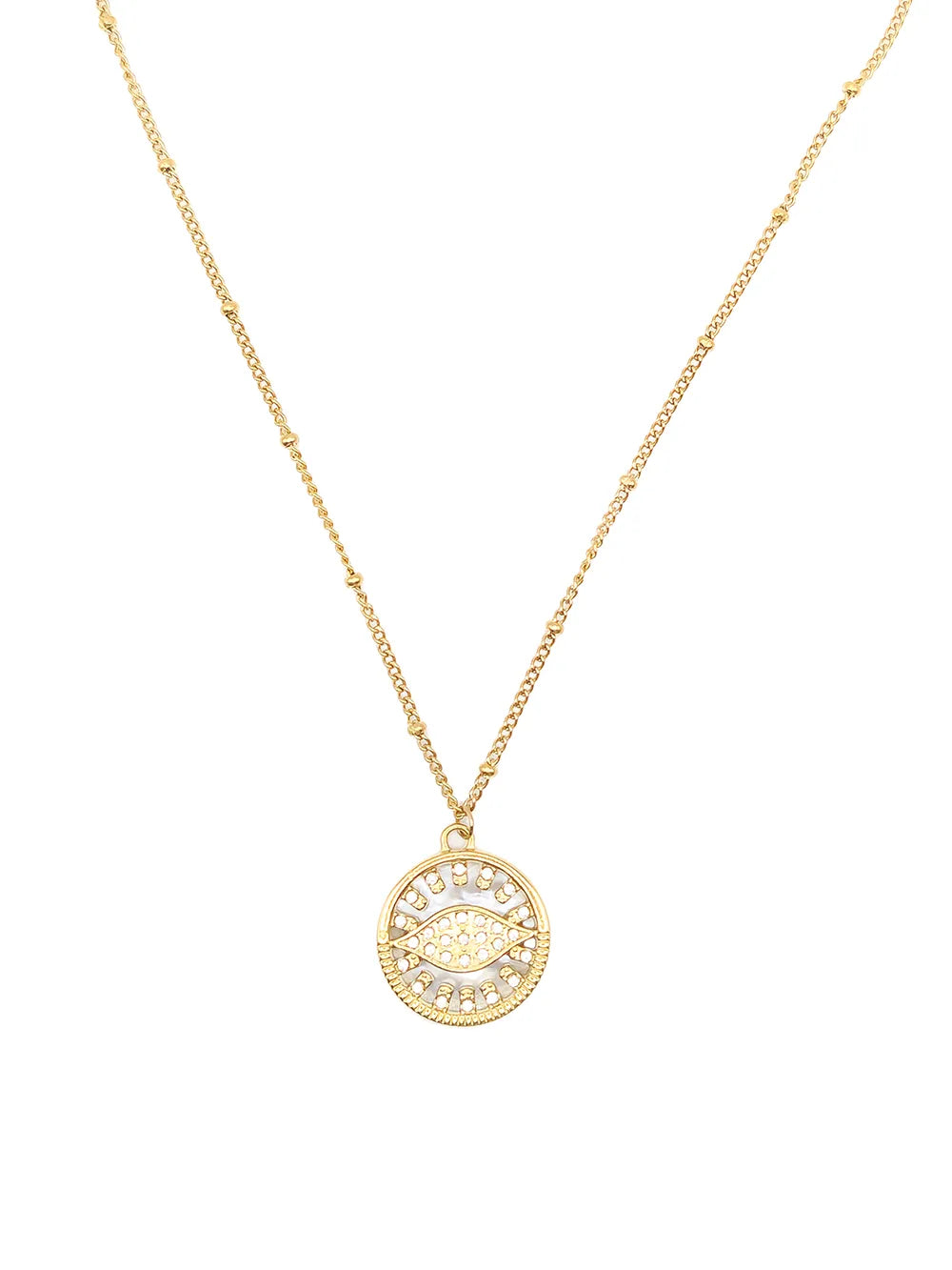 Collier pendentif oeil et nacre blanche réversible