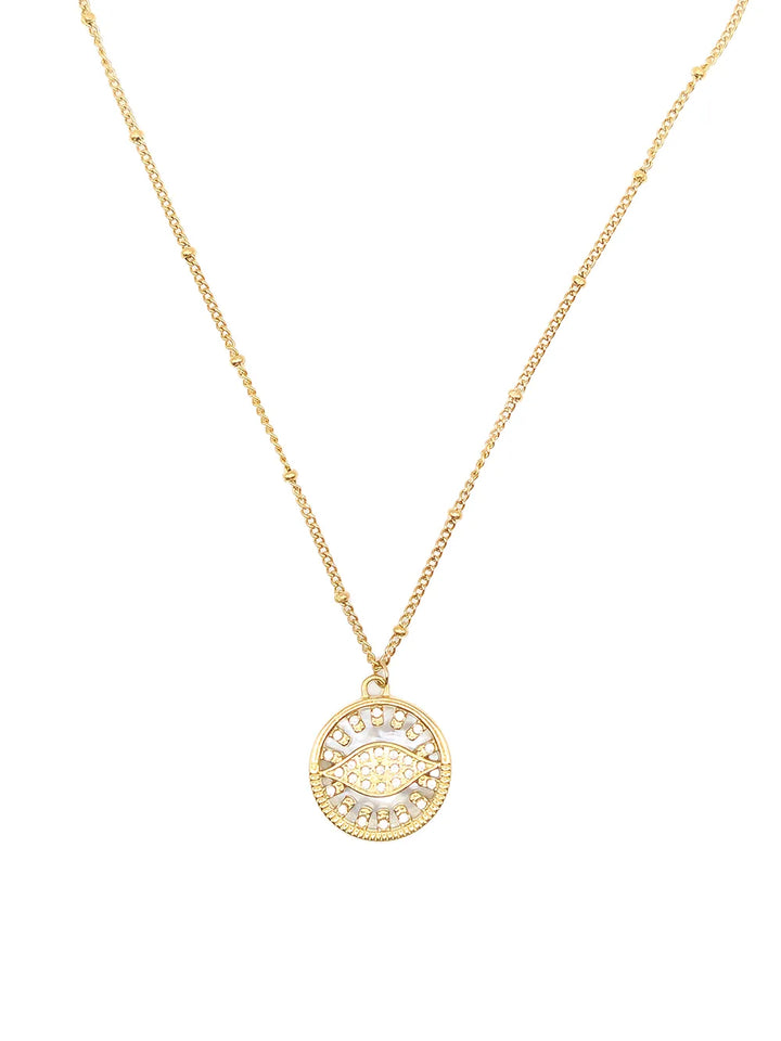 Collier pendentif oeil et nacre blanche réversible