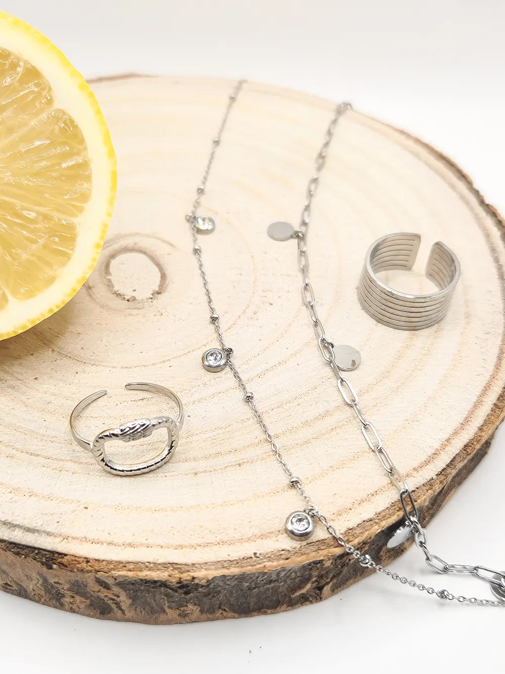 Collier femme argent acier inoxydable deux chaînes