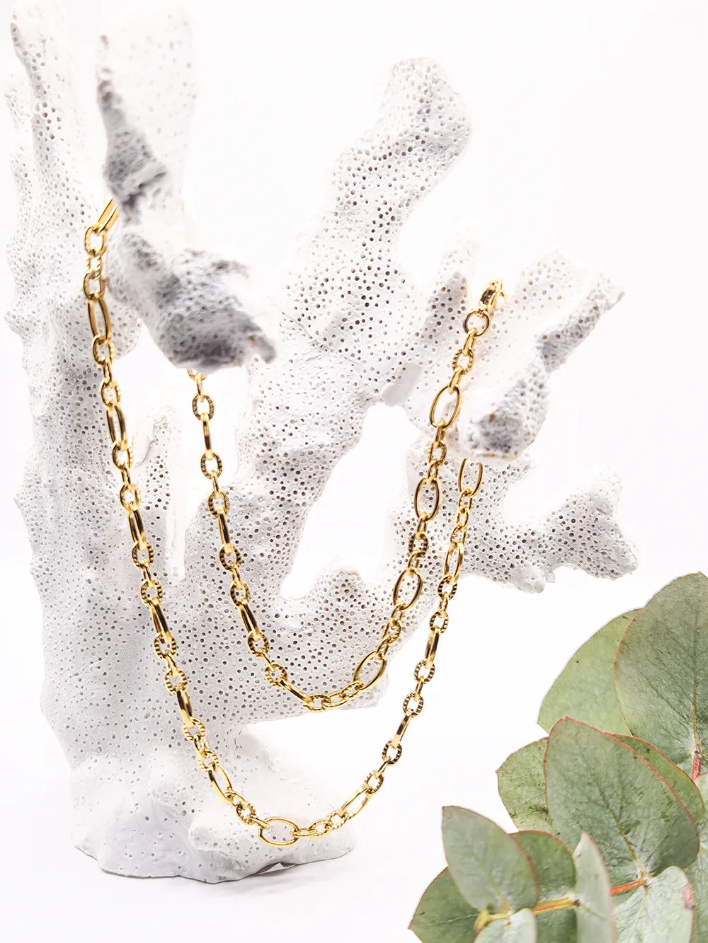 Collier doré chaîne ovale lisse et martelée