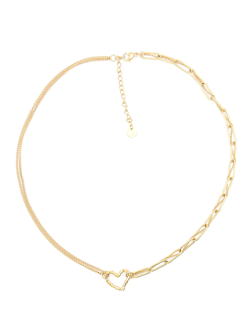 collier femme doré ras de cou double chaîne et pendentif coeur