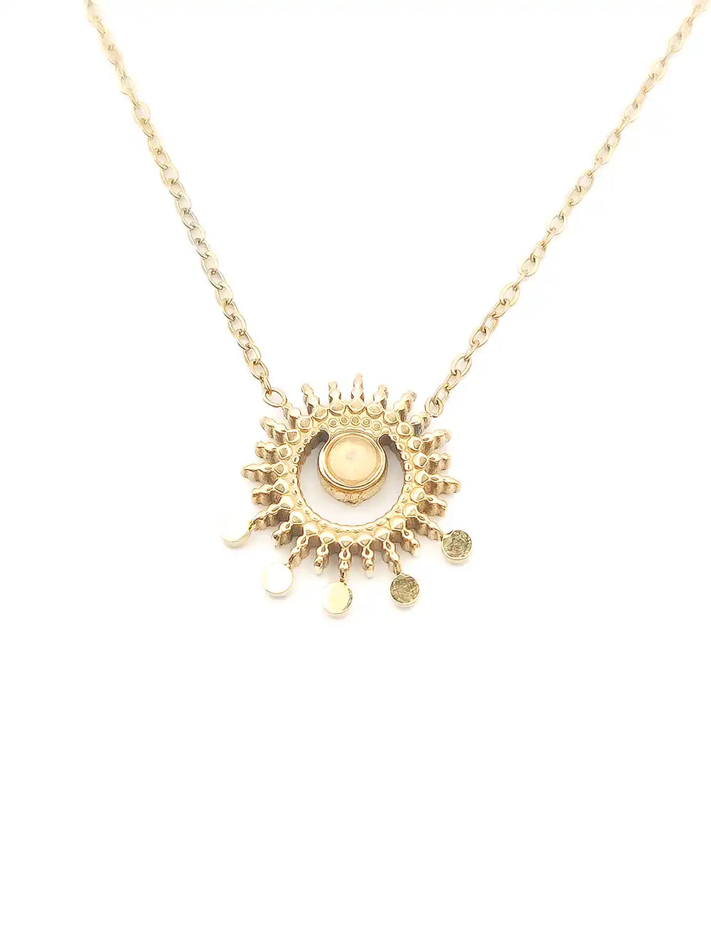 Collier acier inoxydable doré pierre rose centrale