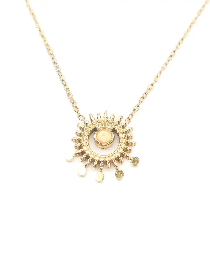 Collier acier inoxydable doré pierre rose centrale