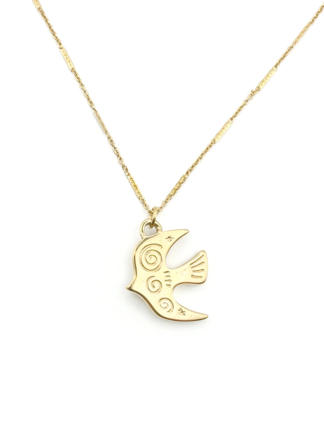 Collier pendentif oiseau en acier inoxydable doré