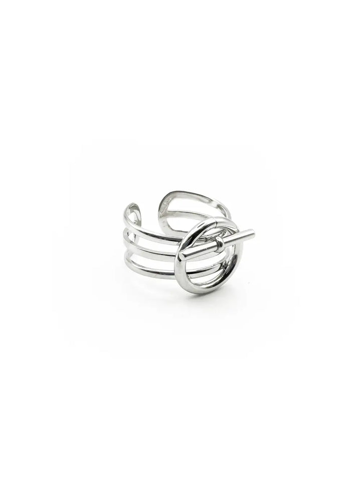 bague femme moderne et graphique en acier inoxydable couleur argent de qualité