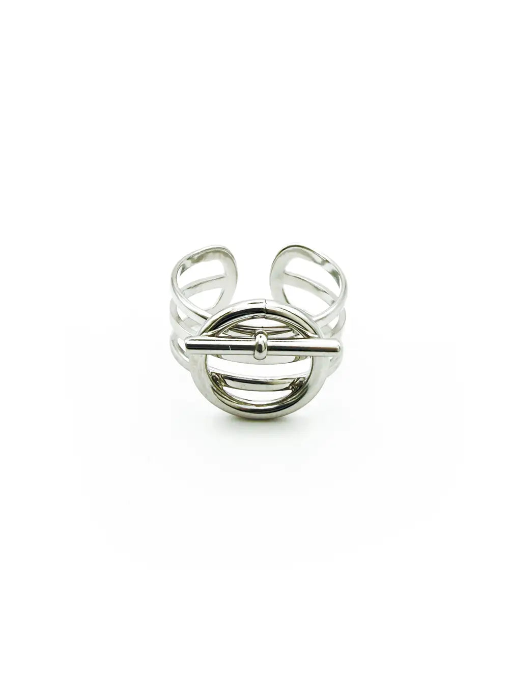 bague femme large en acier de qualité avec 3 lignes et toggle